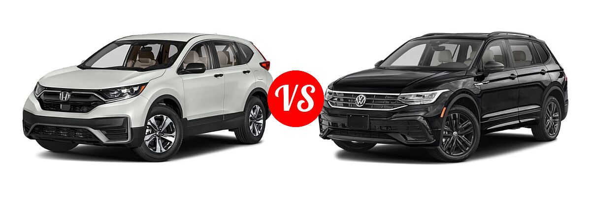 2022 Honda CR-V SUV LX vs. 2022 Volkswagen Tiguan SUV SE R-Line Black - Front Left Comparison