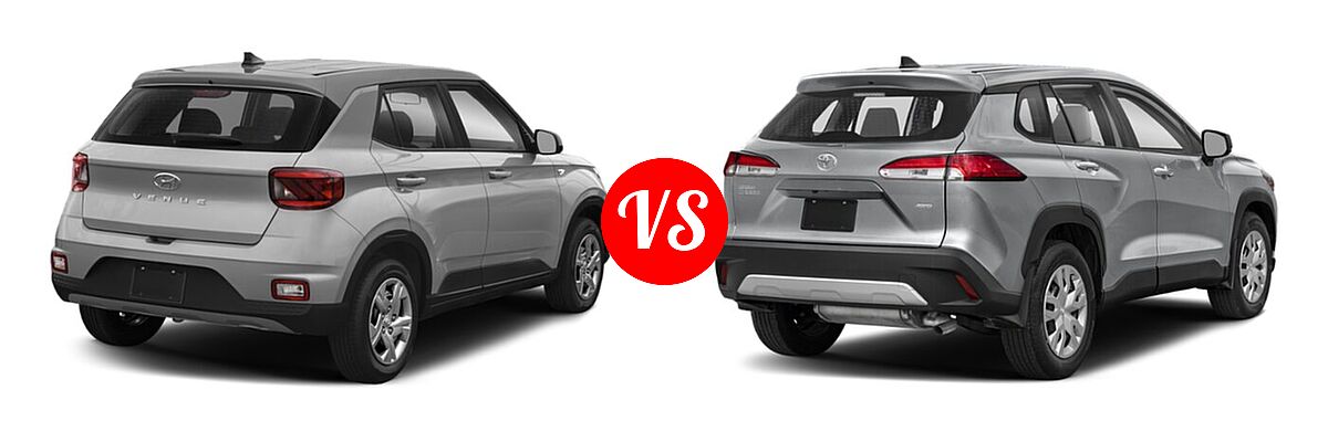 2022 Hyundai Venue SUV SE vs. 2022 Toyota Corolla Cross SUV L / XLE - Rear Right Comparison