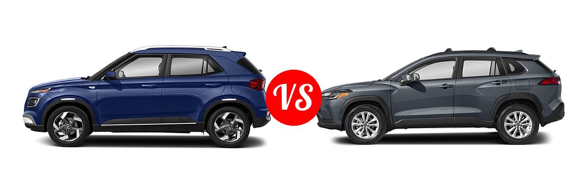 2022 Hyundai Venue SUV Limited vs. 2022 Toyota Corolla Cross SUV LE - Side Comparison