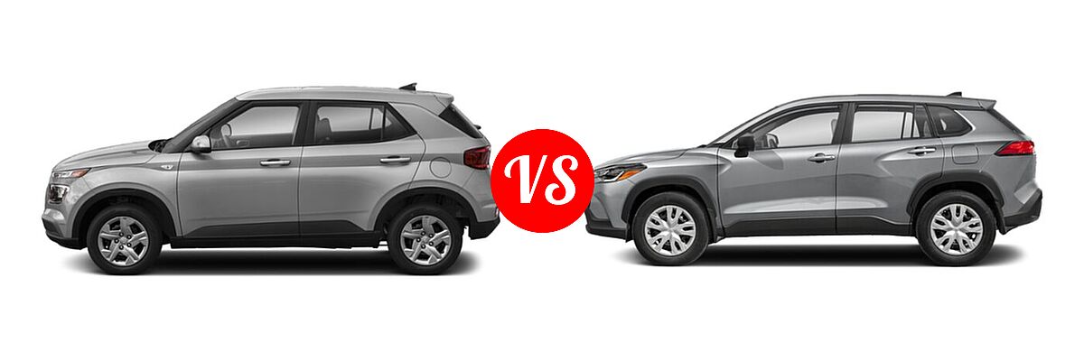 2022 Hyundai Venue SUV SE vs. 2022 Toyota Corolla Cross SUV L / XLE - Side Comparison