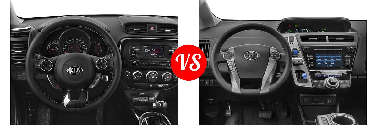 2016 Kia Soul Wagon ! / + vs. 2016 Toyota Prius v Wagon Two - Dashboard Comparison
