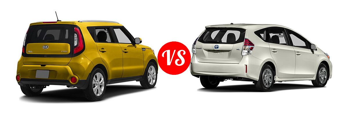 2016 Kia Soul Wagon ! / + vs. 2016 Toyota Prius v Wagon Two - Rear Right Comparison