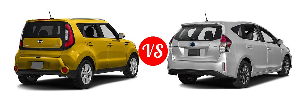 2016 Kia Soul Wagon ! / + vs. 2016 Toyota Prius v Wagon Five - Rear Right Comparison