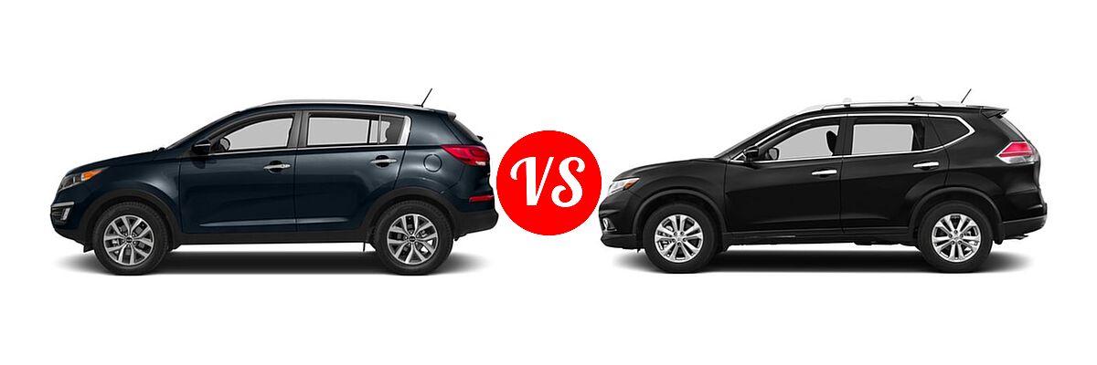 2016 Kia Sportage SUV EX / LX / SX vs. 2016 Nissan Rogue SUV S / SV - Side Comparison