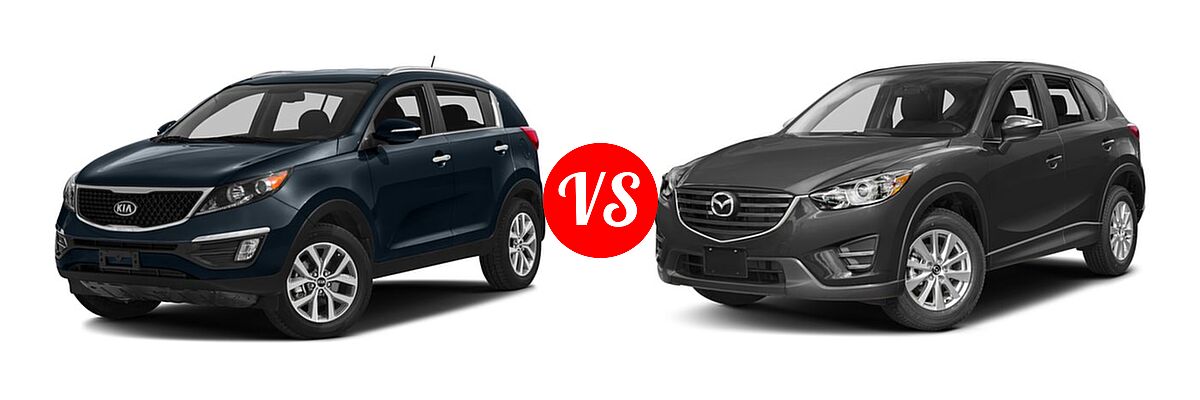 2016 Kia Sportage SUV EX / LX / SX vs. 2016 Mazda CX-5 SUV Sport - Front Left Comparison