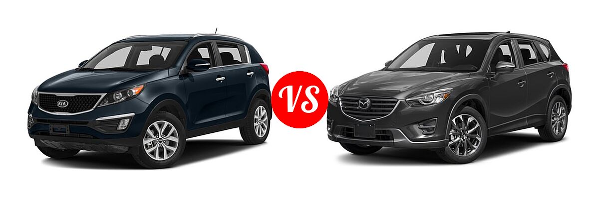 2016 Kia Sportage SUV EX / LX / SX vs. 2016 Mazda CX-5 SUV Grand Touring - Front Left Comparison