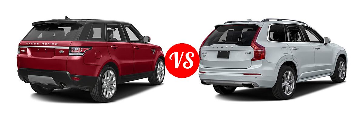 2016 Land Rover Range Rover Sport SUV Diesel V6 Diesel SE vs. 2016 Volvo XC90 SUV Hybrid T8 Inscription / T8 Momentum / T8 R-Design - Rear Right Comparison