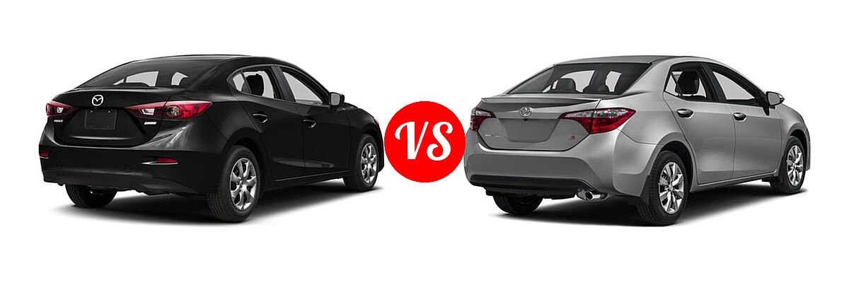 2016 Mazda 3 Sedan i Sport vs. 2016 Toyota Corolla Sedan S / S Plus / S Premium / S w/Special Edition Pkg - Rear Right Comparison