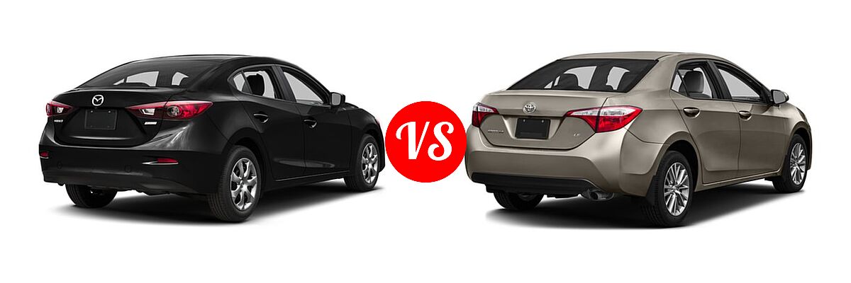 2016 Mazda 3 Sedan i Sport vs. 2016 Toyota Corolla Sedan L / LE / LE ECO / LE ECO Plus / LE ECO Premium / LE Plus / LE Premium - Rear Right Comparison