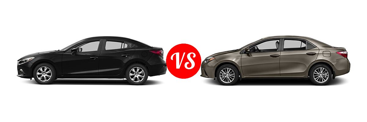 2016 Mazda 3 Sedan i Sport vs. 2016 Toyota Corolla Sedan L / LE / LE ECO / LE ECO Plus / LE ECO Premium / LE Plus / LE Premium - Side Comparison