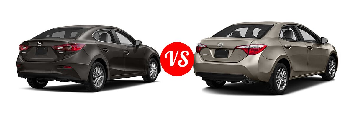2016 Mazda 3 Sedan i Touring vs. 2016 Toyota Corolla Sedan L / LE / LE ECO / LE ECO Plus / LE ECO Premium / LE Plus / LE Premium - Rear Right Comparison