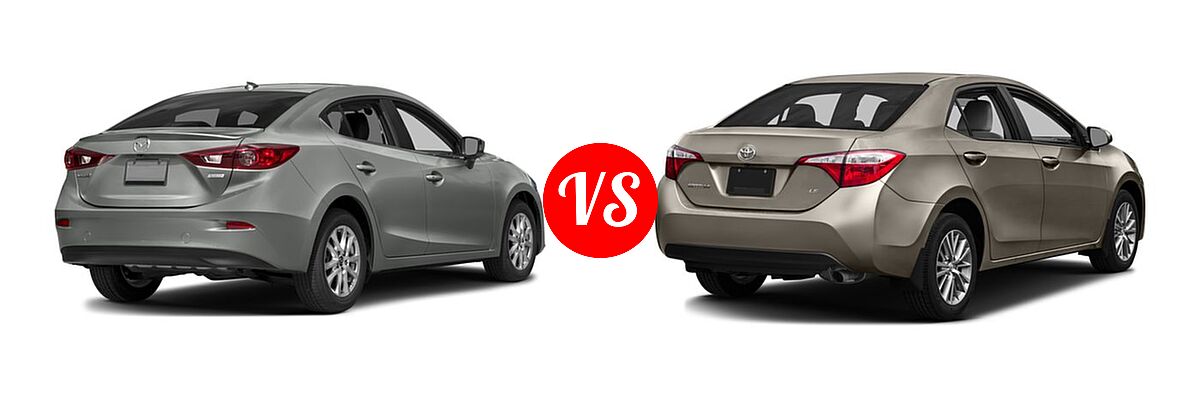 2016 Mazda 3 Sedan i Grand Touring vs. 2016 Toyota Corolla Sedan L / LE / LE ECO / LE ECO Plus / LE ECO Premium / LE Plus / LE Premium - Rear Right Comparison