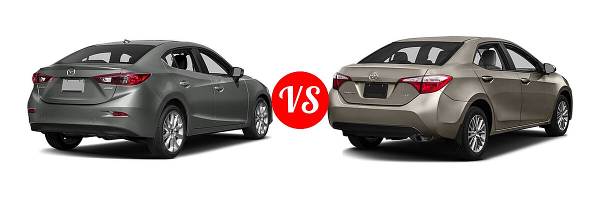 2016 Mazda 3 Sedan s Touring vs. 2016 Toyota Corolla Sedan L / LE / LE ECO / LE ECO Plus / LE ECO Premium / LE Plus / LE Premium - Rear Right Comparison