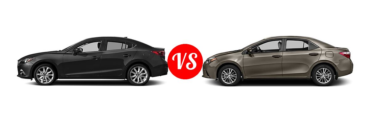 2016 Mazda 3 Sedan s Grand Touring vs. 2016 Toyota Corolla Sedan L / LE / LE ECO / LE ECO Plus / LE ECO Premium / LE Plus / LE Premium - Side Comparison