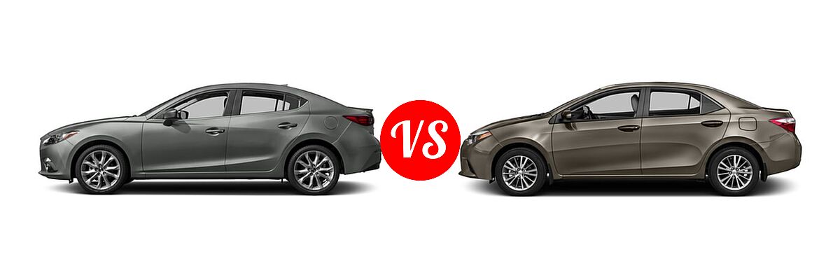 2016 Mazda 3 Sedan s Touring vs. 2016 Toyota Corolla Sedan L / LE / LE ECO / LE ECO Plus / LE ECO Premium / LE Plus / LE Premium - Side Comparison
