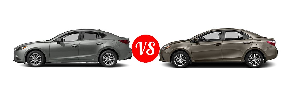 2016 Mazda 3 Sedan i Grand Touring vs. 2016 Toyota Corolla Sedan L / LE / LE ECO / LE ECO Plus / LE ECO Premium / LE Plus / LE Premium - Side Comparison