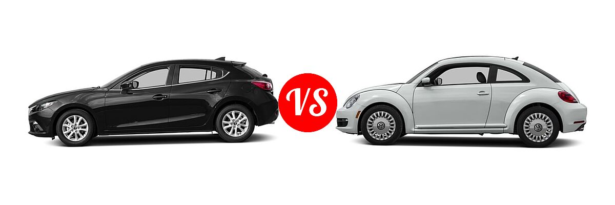 2016 Mazda 3 Hatchback i Grand Touring / s Grand Touring vs. 2016 Volkswagen Beetle Hatchback 1.8T S / 1.8T SE / 1.8T SEL / 1.8T Wolfsburg Edition / 2.0T R-Line SE / 2.0T R-Line SEL - Side Comparison