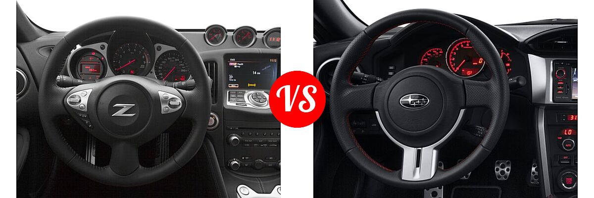 2016 Nissan 370Z Coupe 2dr Cpe Auto / 2dr Cpe Manual / Sport / Sport Tech / Touring vs. 2016 Subaru BRZ Coupe Limited / Premium / Series.HyperBlue - Dashboard Comparison