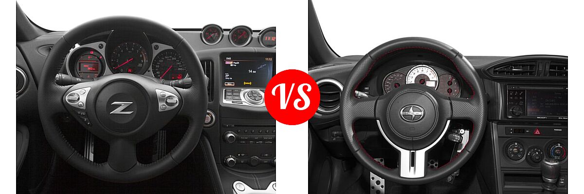 2016 Nissan 370Z Coupe 2dr Cpe Auto / 2dr Cpe Manual / Sport / Sport Tech / Touring vs. 2016 Scion FR-S Coupe 2dr Cpe Auto (Natl) / Release Series 2.0 - Dashboard Comparison