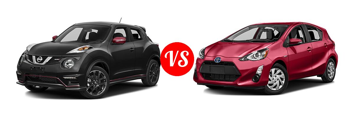 2016 Nissan Juke Hatchback NISMO vs. 2016 Toyota Prius c Hatchback Four / One / Persona Series / Three / Two - Front Left Comparison