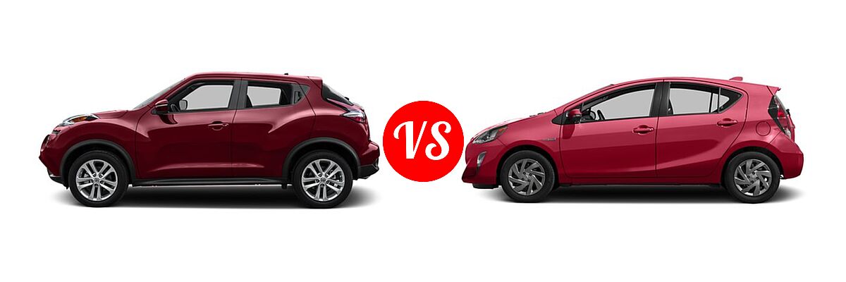 2016 Nissan Juke Hatchback S / SV vs. 2016 Toyota Prius c Hatchback Four / One / Persona Series / Three / Two - Side Comparison