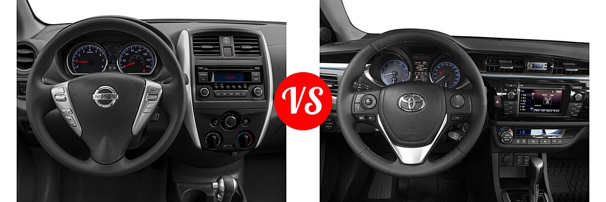2016 Nissan Versa Sedan S / S Plus / SV vs. 2016 Toyota Corolla Sedan S / S Plus / S Premium / S w/Special Edition Pkg - Dashboard Comparison
