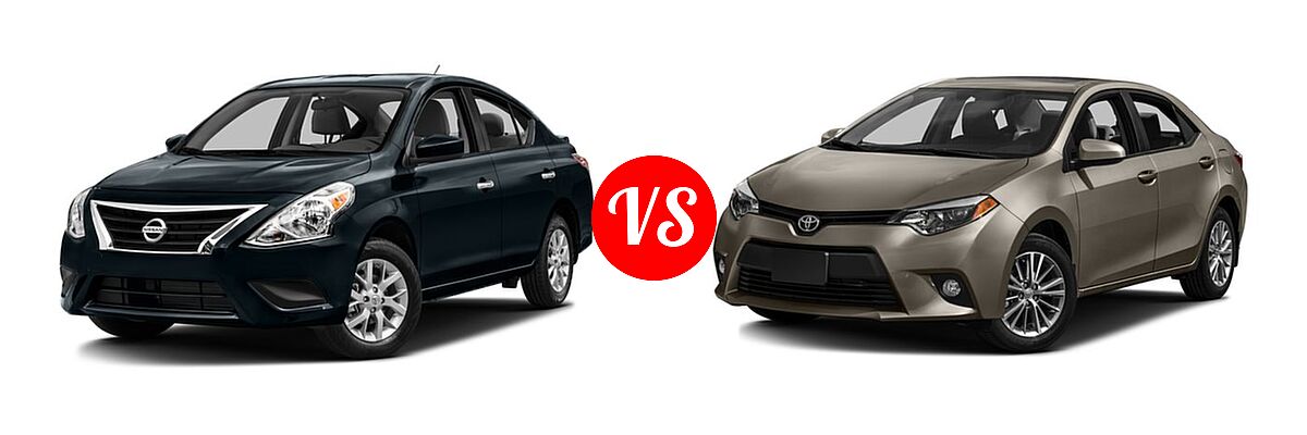 2016 Nissan Versa Sedan S / S Plus / SV vs. 2016 Toyota Corolla Sedan L / LE / LE ECO / LE ECO Plus / LE ECO Premium / LE Plus / LE Premium - Front Left Comparison