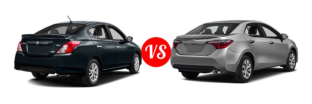 2016 Nissan Versa Sedan S / S Plus / SV vs. 2016 Toyota Corolla Sedan S / S Plus / S Premium / S w/Special Edition Pkg - Rear Right Comparison