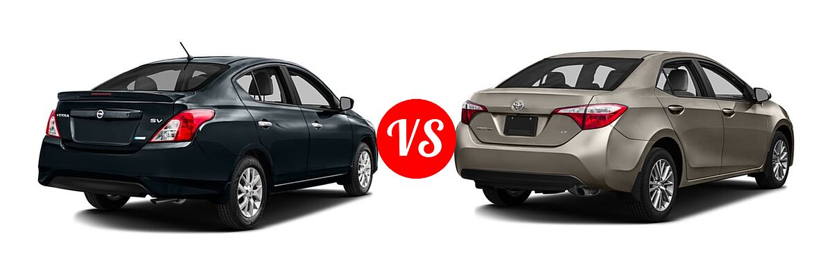 2016 Nissan Versa Sedan S / S Plus / SV vs. 2016 Toyota Corolla Sedan L / LE / LE ECO / LE ECO Plus / LE ECO Premium / LE Plus / LE Premium - Rear Right Comparison