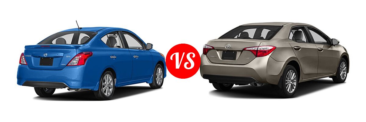 2016 Nissan Versa Sedan SL vs. 2016 Toyota Corolla Sedan L / LE / LE ECO / LE ECO Plus / LE ECO Premium / LE Plus / LE Premium - Rear Right Comparison