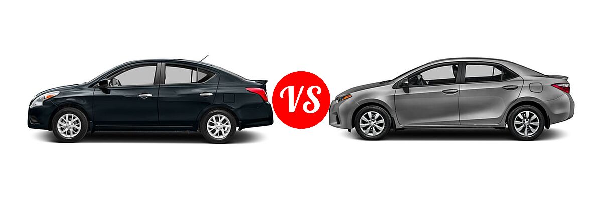 2016 Nissan Versa Sedan S / S Plus / SV vs. 2016 Toyota Corolla Sedan S / S Plus / S Premium / S w/Special Edition Pkg - Side Comparison
