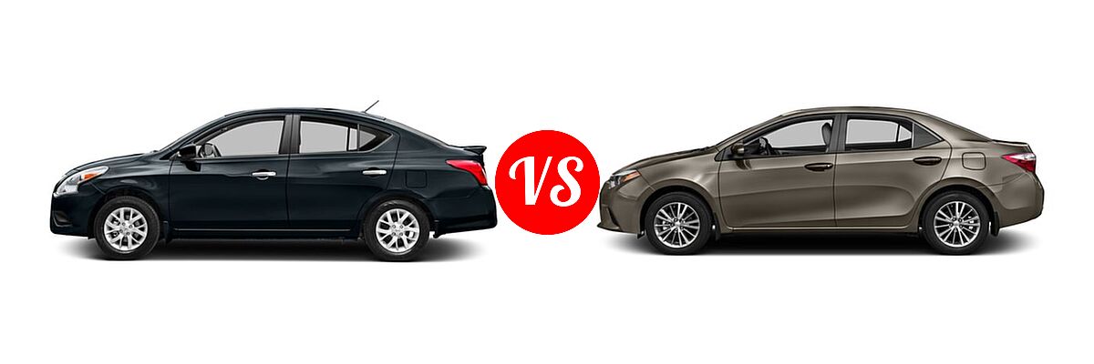 2016 Nissan Versa Sedan S / S Plus / SV vs. 2016 Toyota Corolla Sedan L / LE / LE ECO / LE ECO Plus / LE ECO Premium / LE Plus / LE Premium - Side Comparison