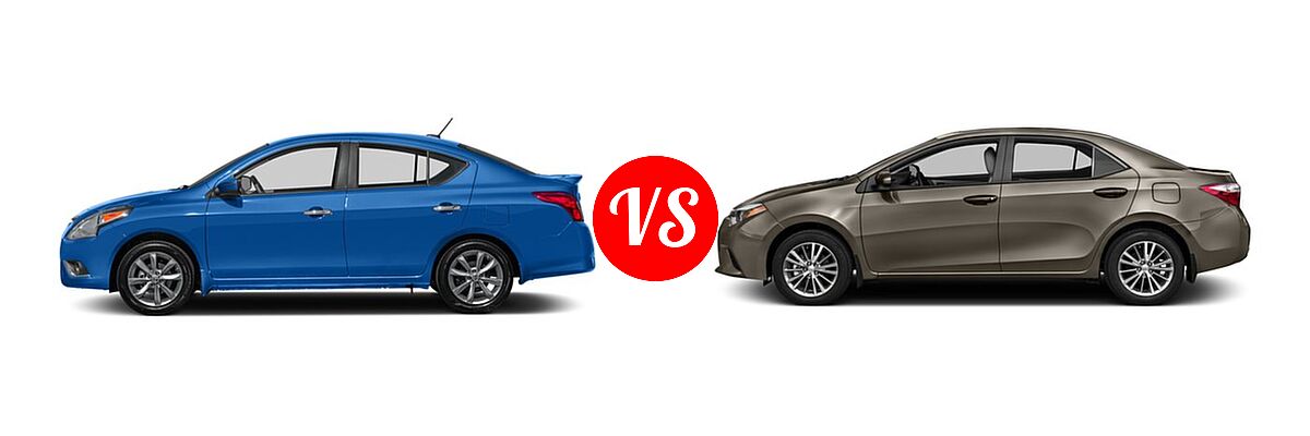 2016 Nissan Versa Sedan SL vs. 2016 Toyota Corolla Sedan L / LE / LE ECO / LE ECO Plus / LE ECO Premium / LE Plus / LE Premium - Side Comparison
