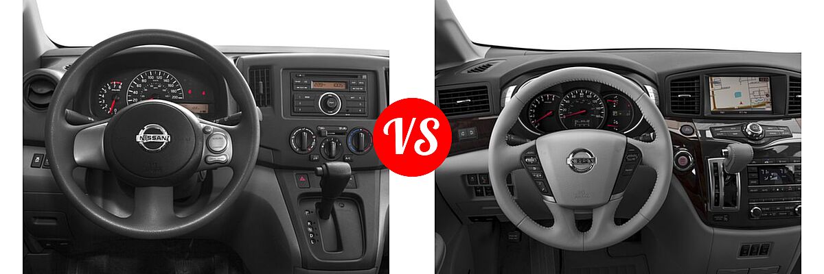 2016 Nissan NV200 Minivan S / SV vs. 2016 Nissan Quest Minivan Platinum / SL - Dashboard Comparison