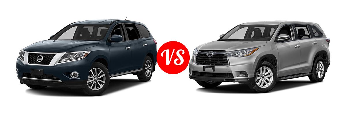 2016 Nissan Pathfinder SUV S / SV vs. 2016 Toyota Highlander SUV LE / LE Plus - Front Left Comparison