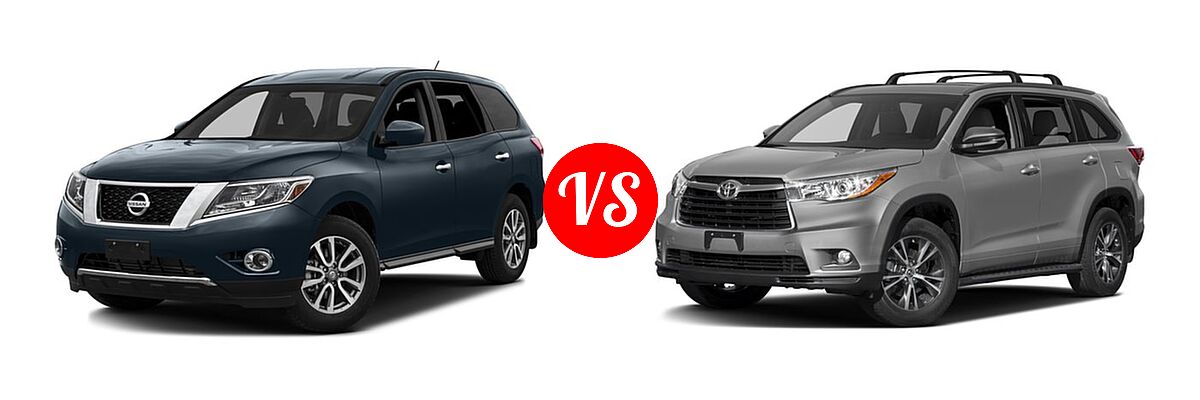 2016 Nissan Pathfinder SUV S / SV vs. 2016 Toyota Highlander SUV XLE - Front Left Comparison