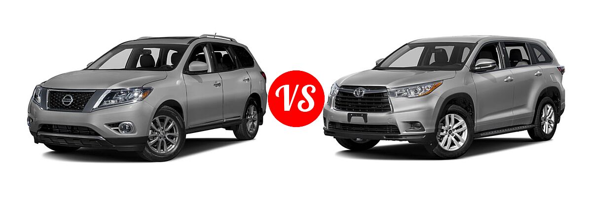 2016 Nissan Pathfinder SUV Platinum / SL vs. 2016 Toyota Highlander SUV LE / LE Plus - Front Left Comparison