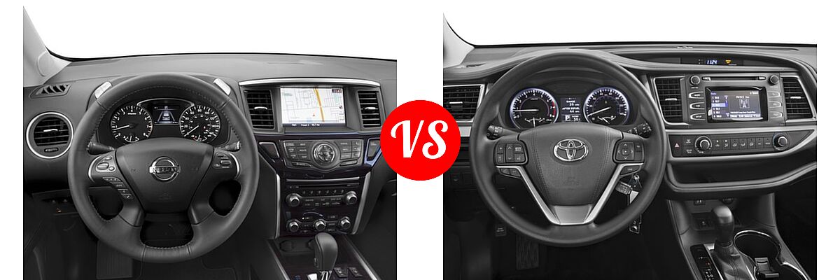 2016 Nissan Pathfinder SUV Platinum / SL vs. 2016 Toyota Highlander SUV LE / LE Plus - Dashboard Comparison