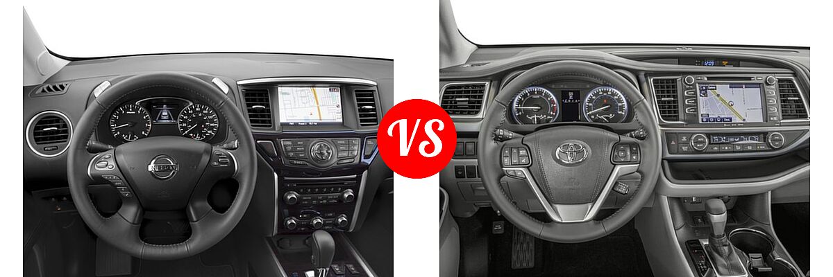 2016 Nissan Pathfinder SUV Platinum / SL vs. 2016 Toyota Highlander SUV XLE - Dashboard Comparison