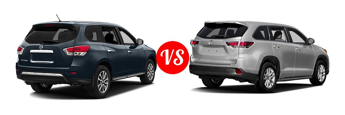 2016 Nissan Pathfinder SUV S / SV vs. 2016 Toyota Highlander SUV LE / LE Plus - Rear Right Comparison