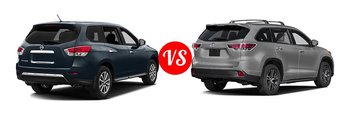 2016 Nissan Pathfinder SUV S / SV vs. 2016 Toyota Highlander SUV XLE - Rear Right Comparison
