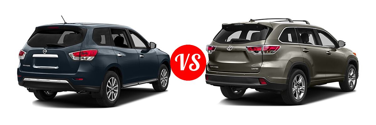 2016 Nissan Pathfinder SUV S / SV vs. 2016 Toyota Highlander SUV Limited / Limited Platinum - Rear Right Comparison