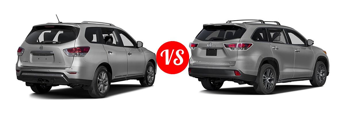 2016 Nissan Pathfinder SUV Platinum / SL vs. 2016 Toyota Highlander SUV XLE - Rear Right Comparison