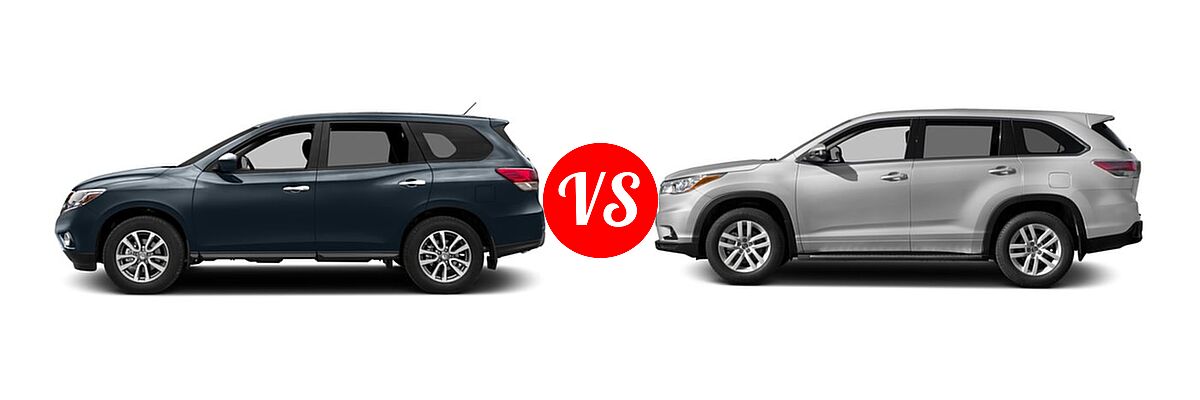 2016 Nissan Pathfinder SUV S / SV vs. 2016 Toyota Highlander SUV LE / LE Plus - Side Comparison