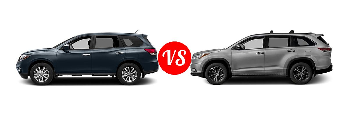 2016 Nissan Pathfinder SUV S / SV vs. 2016 Toyota Highlander SUV XLE - Side Comparison