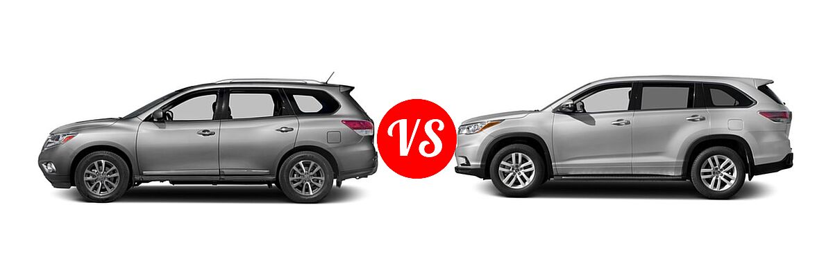 2016 Nissan Pathfinder SUV Platinum / SL vs. 2016 Toyota Highlander SUV LE / LE Plus - Side Comparison