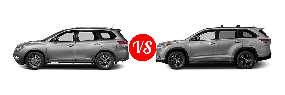 2016 Nissan Pathfinder SUV Platinum / SL vs. 2016 Toyota Highlander SUV XLE - Side Comparison