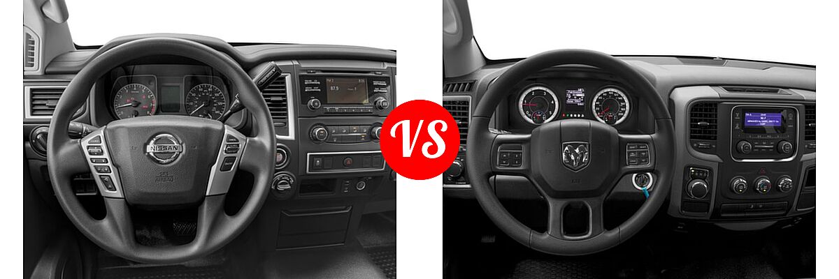 2016 Nissan Titan XD Pickup S vs. 2016 Ram 1500 Pickup Diesel HFE Tradesman - Dashboard Comparison