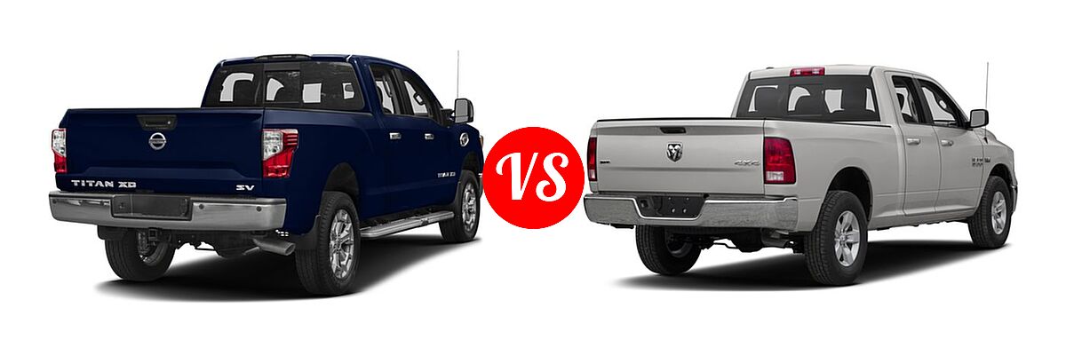 2016 Nissan Titan XD Pickup SV vs. 2016 Ram 1500 Pickup Diesel HFE Express - Rear Right Comparison