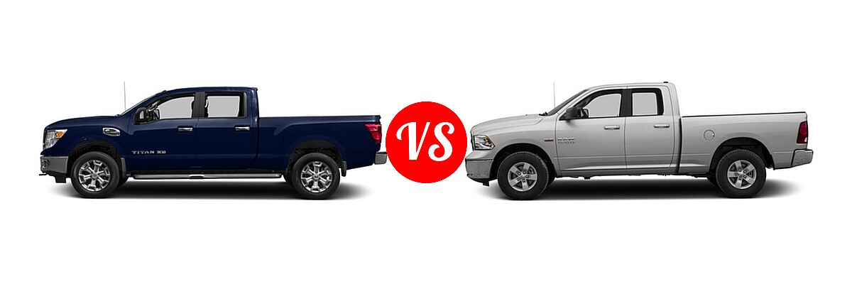 2016 Nissan Titan XD Pickup SV vs. 2016 Ram 1500 Pickup Diesel HFE Express - Side Comparison